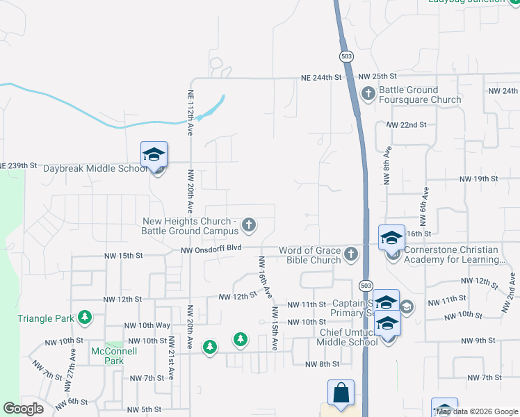 map of restaurants, bars, coffee shops, grocery stores, and more near 1515 NorthWest 18th Street in Battle Ground