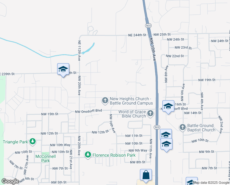 map of restaurants, bars, coffee shops, grocery stores, and more near 1503 NW 18th St in Battle Ground