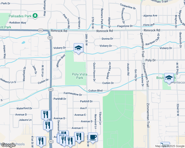 map of restaurants, bars, coffee shops, grocery stores, and more near 2302 Quinn Haven Drive in Billings