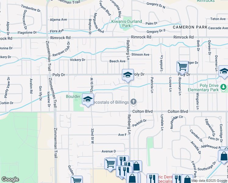 map of restaurants, bars, coffee shops, grocery stores, and more near 2324 Rehberg Lane in Billings