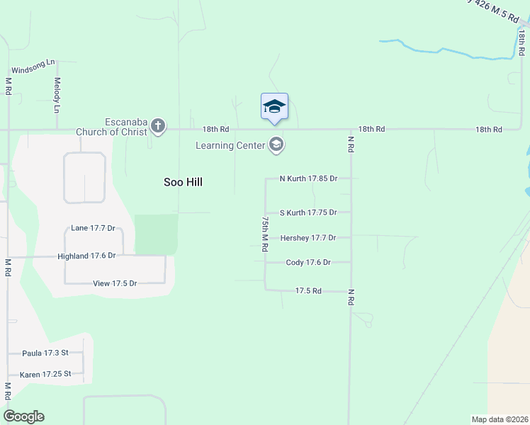 map of restaurants, bars, coffee shops, grocery stores, and more near 6801 75th M Road in Escanaba