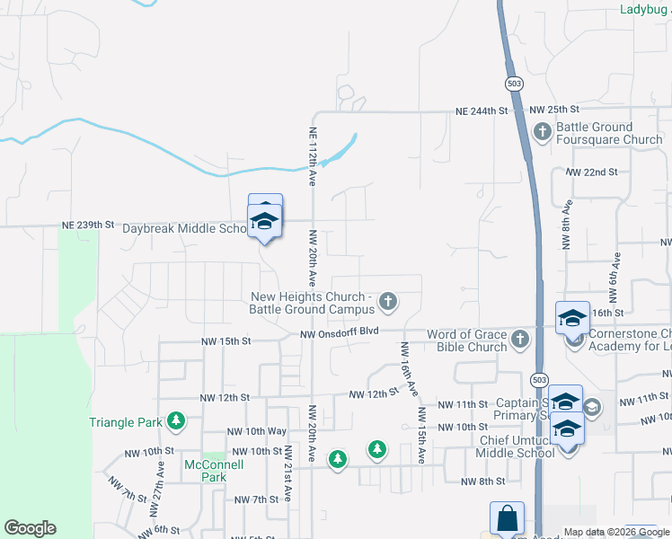 map of restaurants, bars, coffee shops, grocery stores, and more near 1808 NorthWest 18th Street in Battle Ground