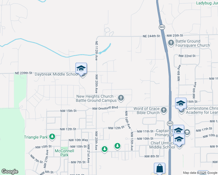 map of restaurants, bars, coffee shops, grocery stores, and more near 1724 NorthWest 18th Street in Battle Ground