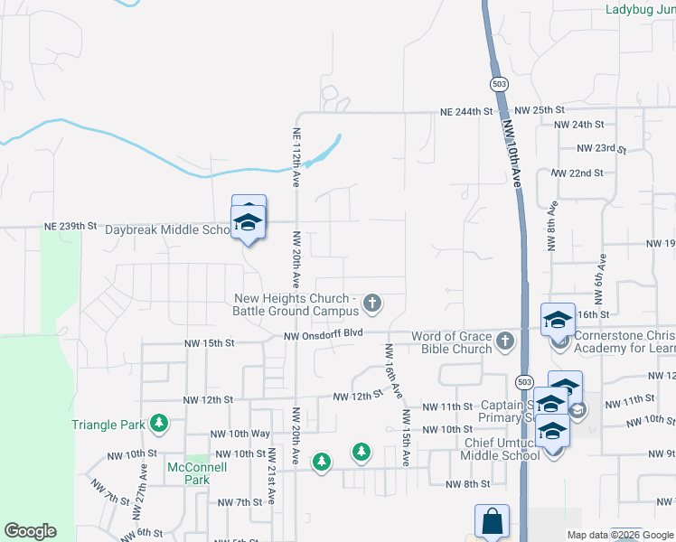 map of restaurants, bars, coffee shops, grocery stores, and more near 1722 NorthWest 18th Street in Battle Ground