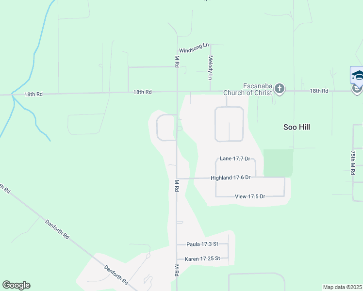 map of restaurants, bars, coffee shops, grocery stores, and more near 6800-6818 M Road in Escanaba