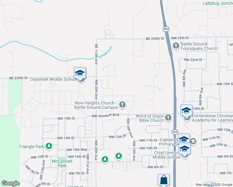 map of restaurants, bars, coffee shops, grocery stores, and more near 1712 NorthWest 18th Street in Battle Ground