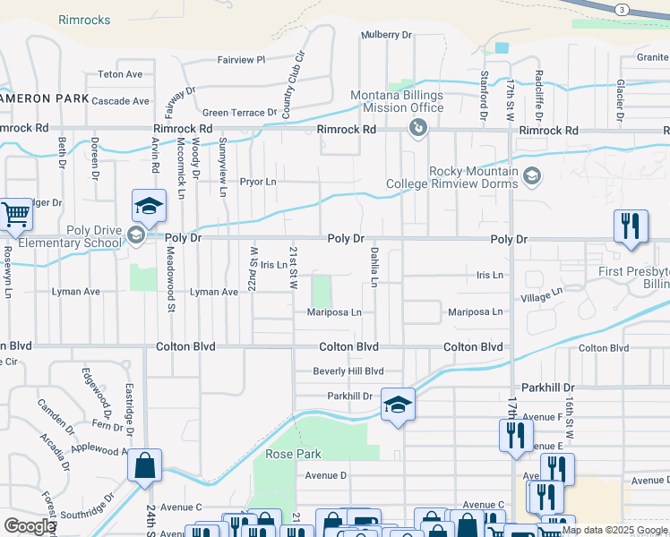 map of restaurants, bars, coffee shops, grocery stores, and more near 2011 Iris Lane in Billings
