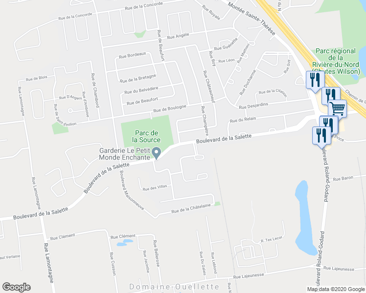 map of restaurants, bars, coffee shops, grocery stores, and more near 373 Boulevard de la Salette in Saint-Jérôme