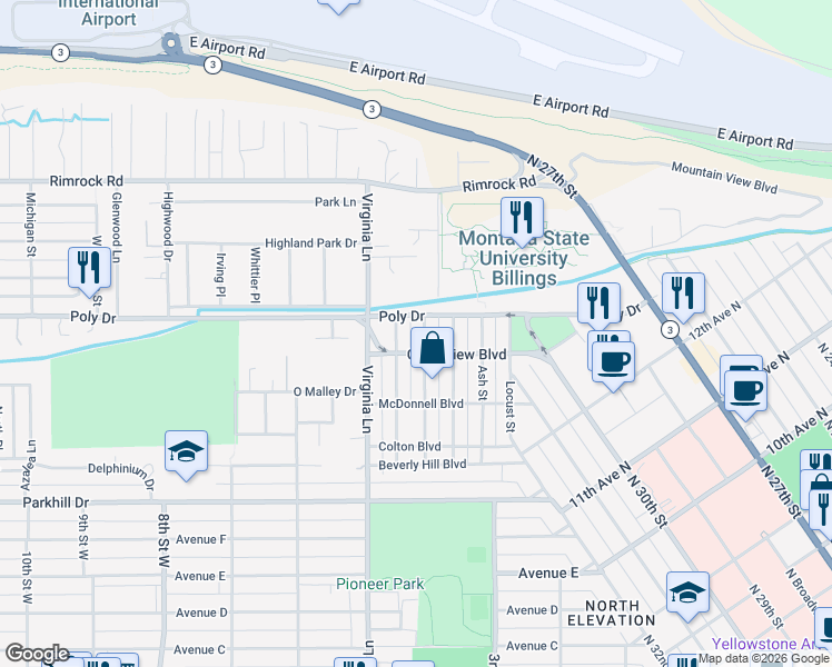 map of restaurants, bars, coffee shops, grocery stores, and more near in Billings