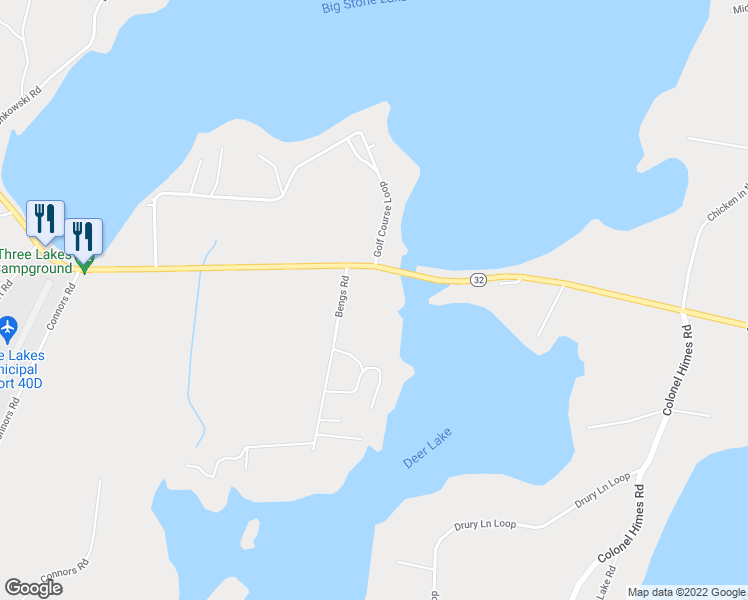 map of restaurants, bars, coffee shops, grocery stores, and more near 831 Wisconsin 32 in Three Lakes
