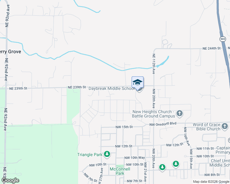 map of restaurants, bars, coffee shops, grocery stores, and more near Northwest 19th Circle in Battle Ground