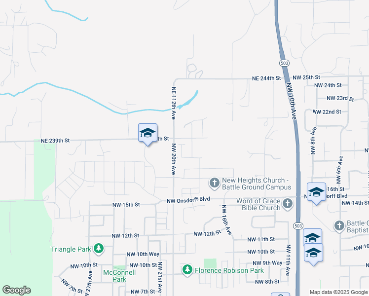 map of restaurants, bars, coffee shops, grocery stores, and more near 23797-23799 Northeast 112th Avenue in Battle Ground
