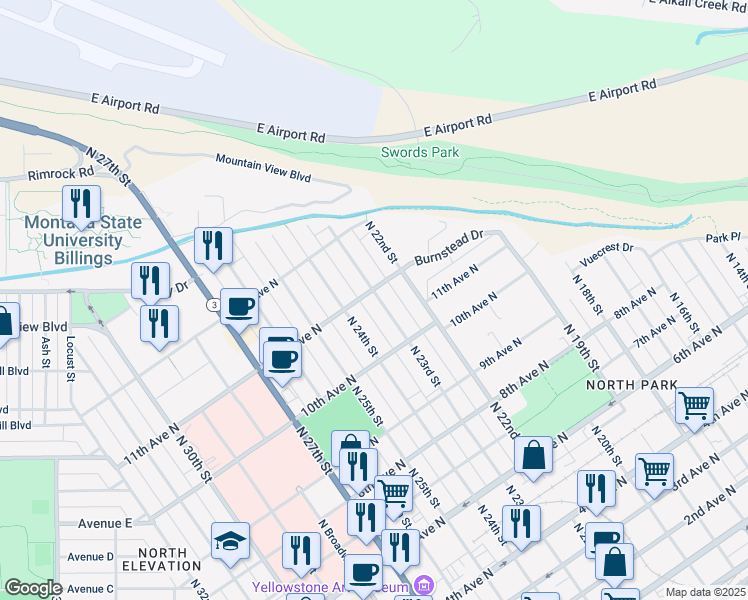map of restaurants, bars, coffee shops, grocery stores, and more near in Billings