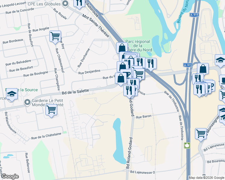 map of restaurants, bars, coffee shops, grocery stores, and more near 47 Boulevard de la Salette in Saint-Jã©Rã´Me