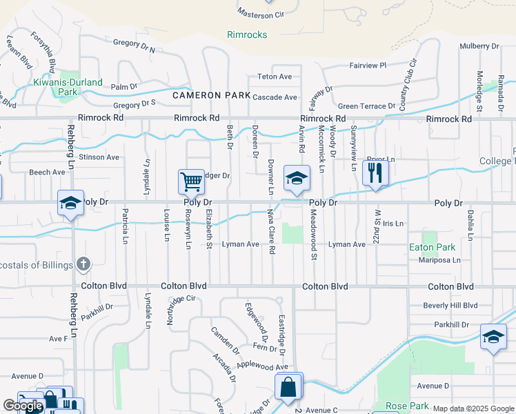 map of restaurants, bars, coffee shops, grocery stores, and more near 2460 Poly Drive in Billings