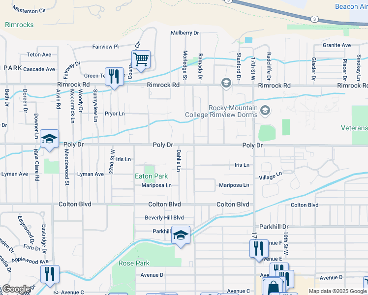 map of restaurants, bars, coffee shops, grocery stores, and more near 1930 Poly Drive in Billings