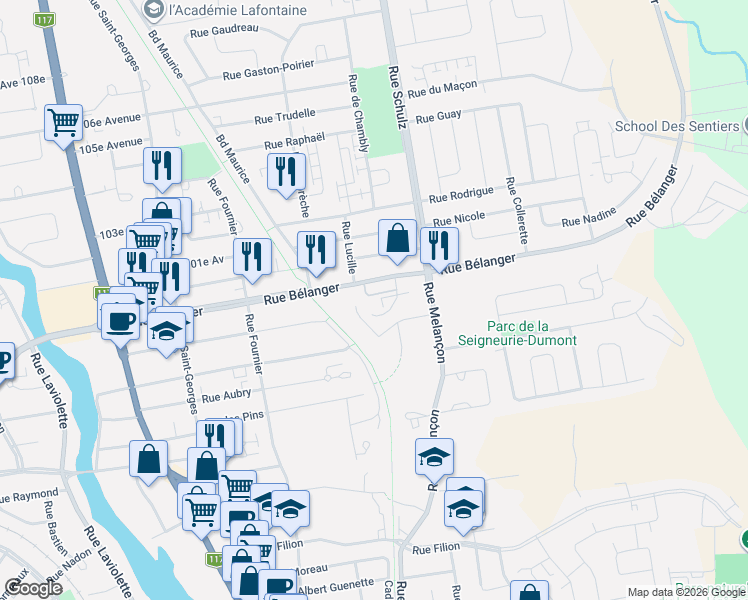 map of restaurants, bars, coffee shops, grocery stores, and more near 742 Rue Bélanger in Saint-Jã©Rã´Me