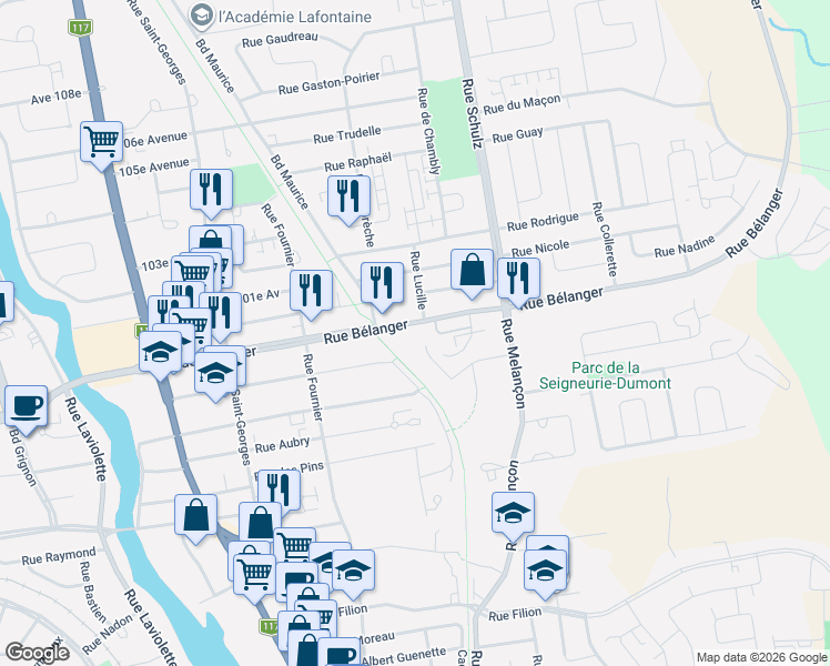 map of restaurants, bars, coffee shops, grocery stores, and more near 710 Rue Bélanger in Saint-Jã©Rã´Me