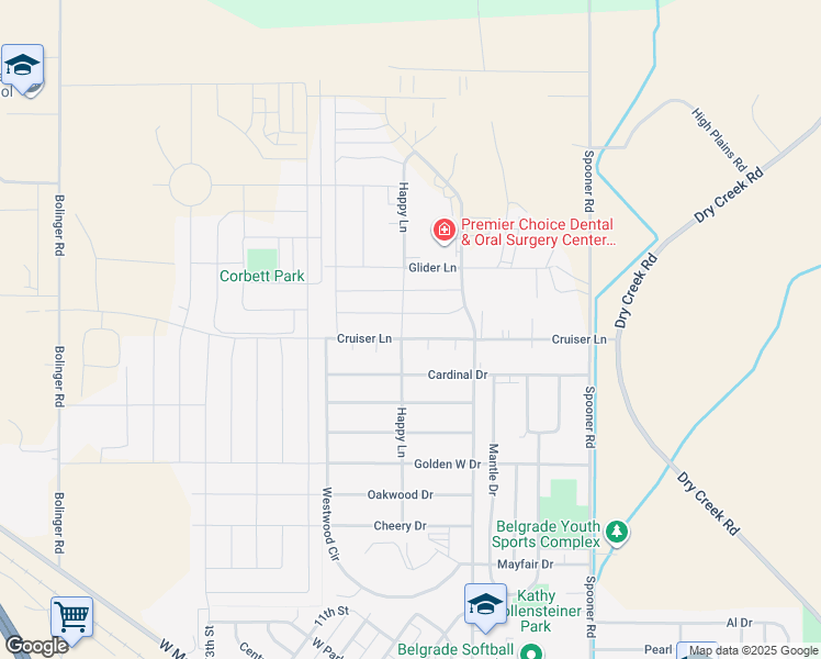 map of restaurants, bars, coffee shops, grocery stores, and more near 1000 Happy Ln in Belgrade