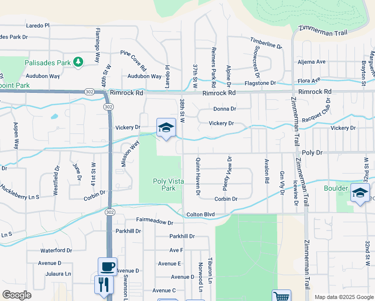 map of restaurants, bars, coffee shops, grocery stores, and more near 3759-3799 Poly Dr in Billings