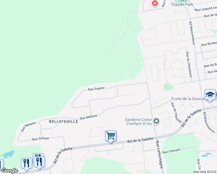 map of restaurants, bars, coffee shops, grocery stores, and more near 1022B Rue Dupéré in Saint-Jérôme