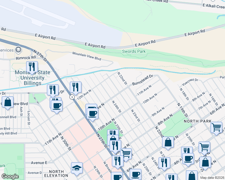 map of restaurants, bars, coffee shops, grocery stores, and more near in Billings