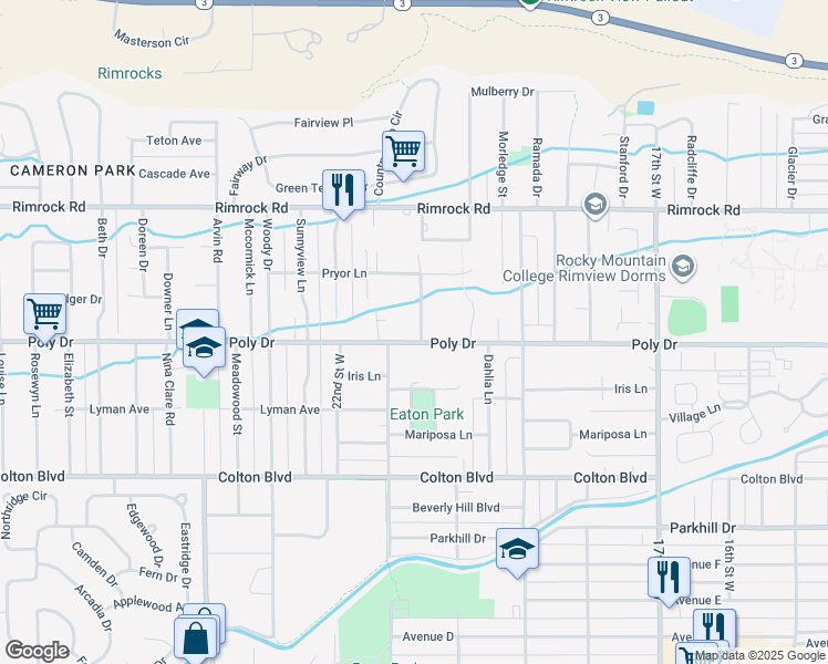 map of restaurants, bars, coffee shops, grocery stores, and more near 2031 Poly Drive in Billings
