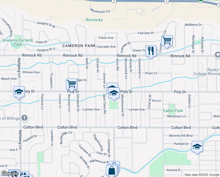map of restaurants, bars, coffee shops, grocery stores, and more near 2460-2480 Poly Drive in Billings