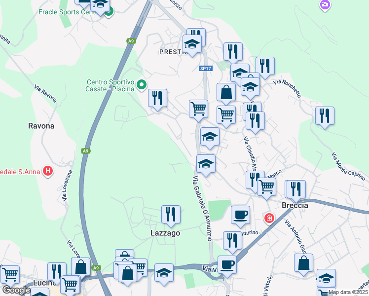 map of restaurants, bars, coffee shops, grocery stores, and more near 5 Via Masaccio in Como