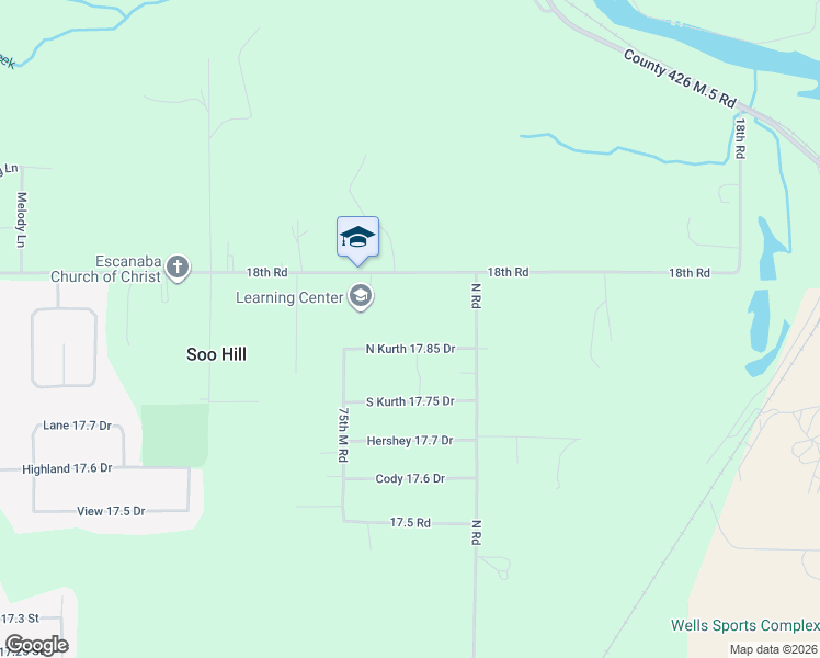 map of restaurants, bars, coffee shops, grocery stores, and more near 5200-5298 North Kurth 17.85 Drive in Escanaba