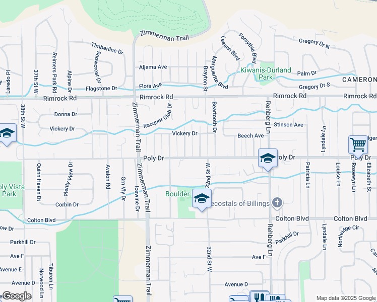 map of restaurants, bars, coffee shops, grocery stores, and more near 2505 Silver Boulevard in Billings