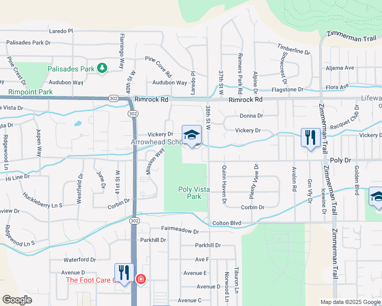 map of restaurants, bars, coffee shops, grocery stores, and more near 2510 38th Street West in Billings