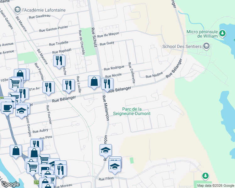 map of restaurants, bars, coffee shops, grocery stores, and more near 780 Rue Bélanger in Saint-Jã©Rã´Me