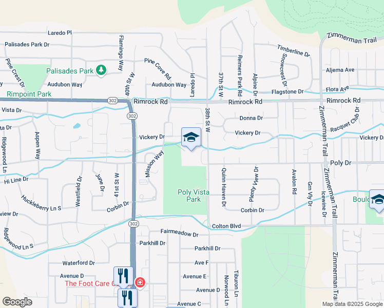 map of restaurants, bars, coffee shops, grocery stores, and more near 2510 38th Street West in Billings