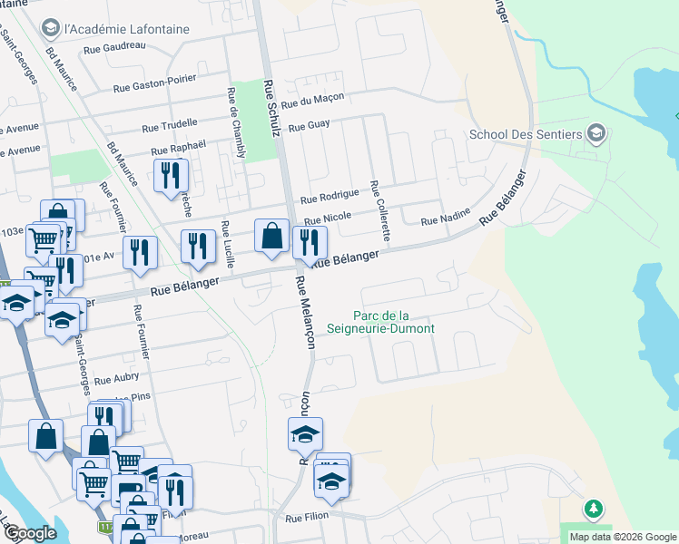map of restaurants, bars, coffee shops, grocery stores, and more near 780 Rue Bélanger in Saint-Jã©Rã´Me