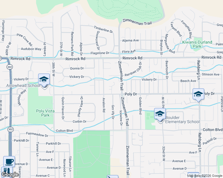map of restaurants, bars, coffee shops, grocery stores, and more near Sunshine Place in Billings