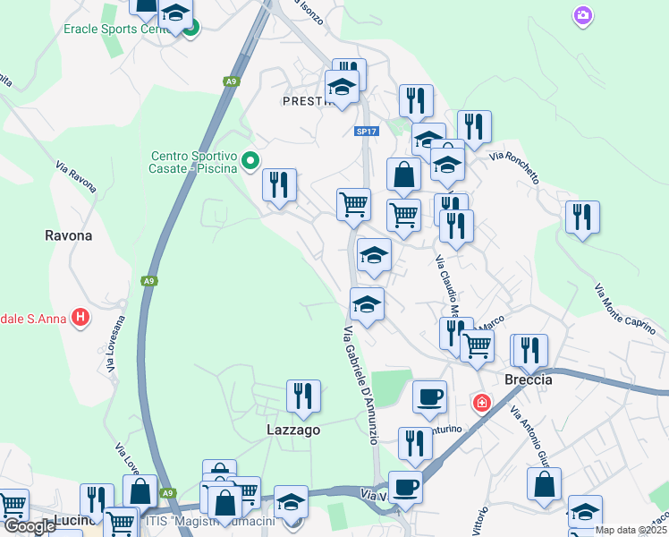 map of restaurants, bars, coffee shops, grocery stores, and more near 5 Via Masaccio in Como