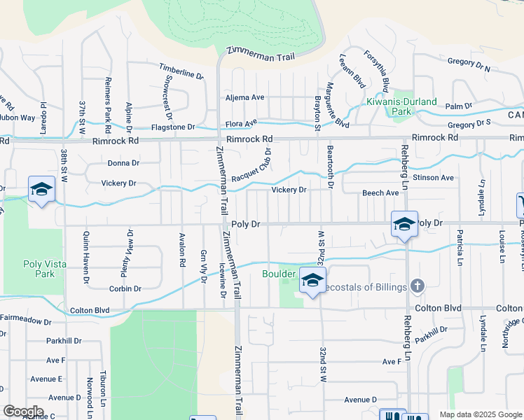 map of restaurants, bars, coffee shops, grocery stores, and more near 3316 Copper Boulevard in Billings