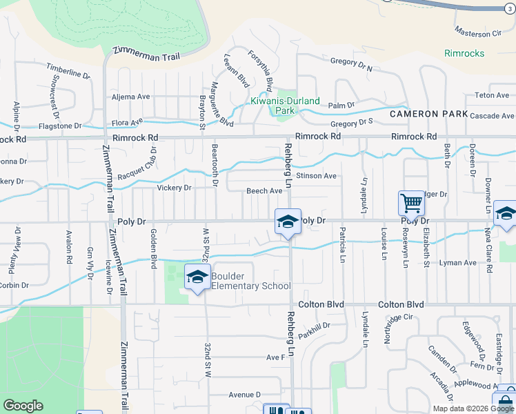 map of restaurants, bars, coffee shops, grocery stores, and more near 3042 Beech Avenue in Billings