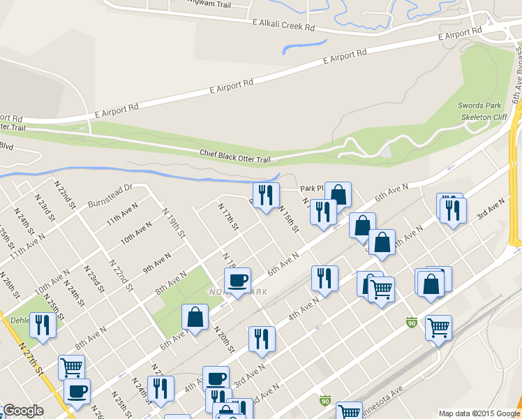 map of restaurants, bars, coffee shops, grocery stores, and more near 715 North 16th Street in Billings