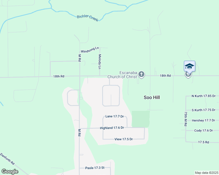 map of restaurants, bars, coffee shops, grocery stores, and more near 6800-6898 Pederson Circle M 25 in Escanaba