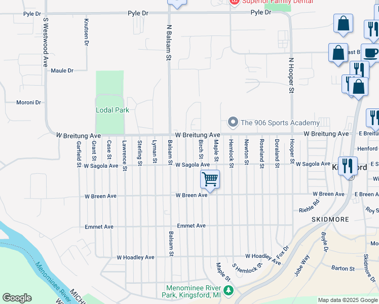 map of restaurants, bars, coffee shops, grocery stores, and more near 116 Beech Street in Kingsford