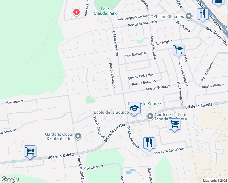 map of restaurants, bars, coffee shops, grocery stores, and more near 1007 Rue de Chambord in Saint-Jérôme