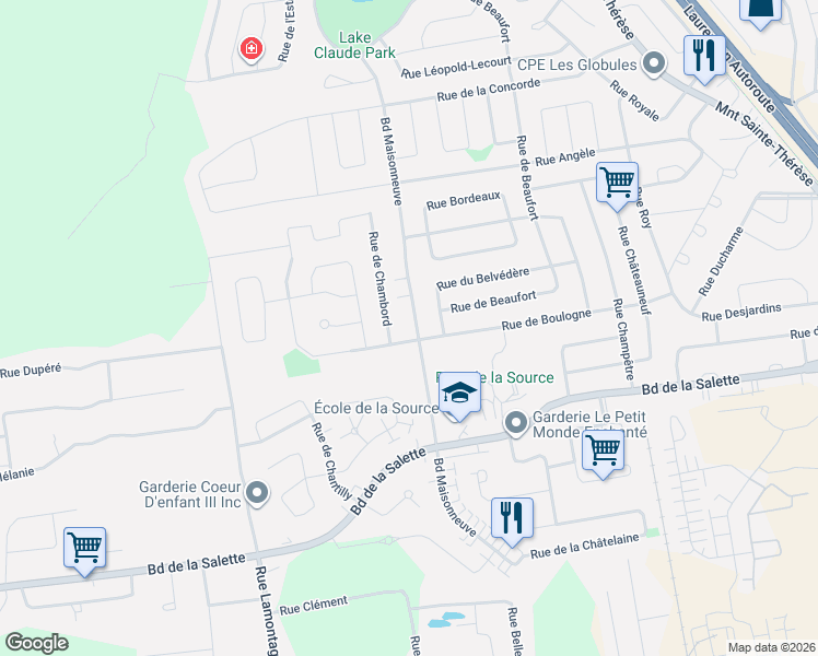 map of restaurants, bars, coffee shops, grocery stores, and more near 1233 Boulevard Maisonneuve in Saint-Jérôme