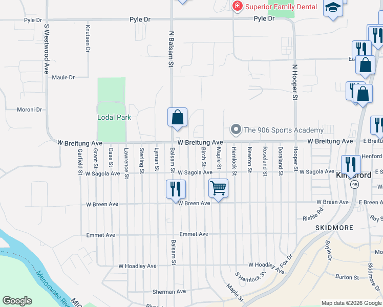 map of restaurants, bars, coffee shops, grocery stores, and more near 116 Beech Street in Kingsford