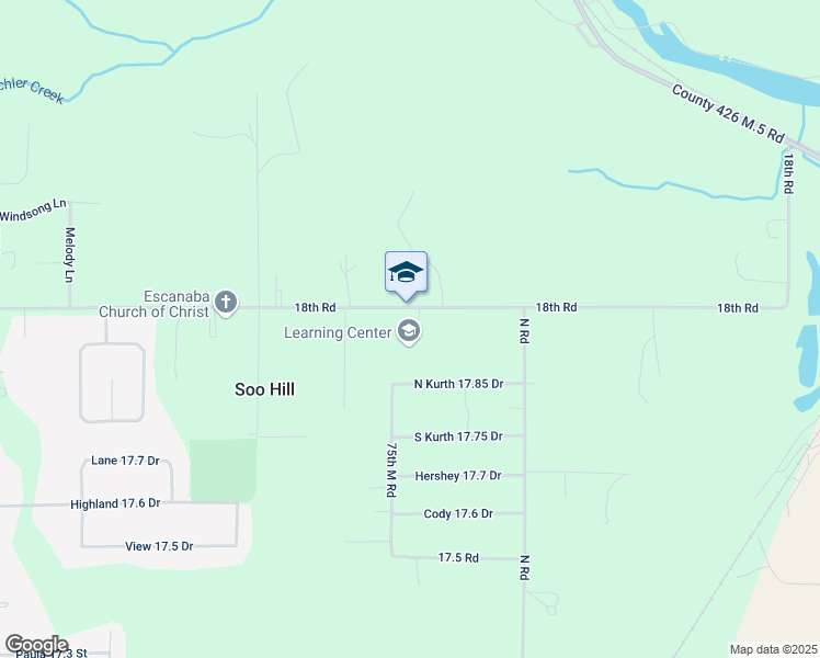 map of restaurants, bars, coffee shops, grocery stores, and more near 5219 18th Road in Escanaba