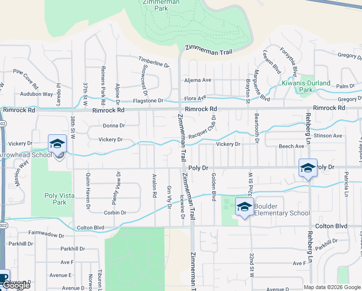 map of restaurants, bars, coffee shops, grocery stores, and more near 2526 Zimmerman Trail in Billings