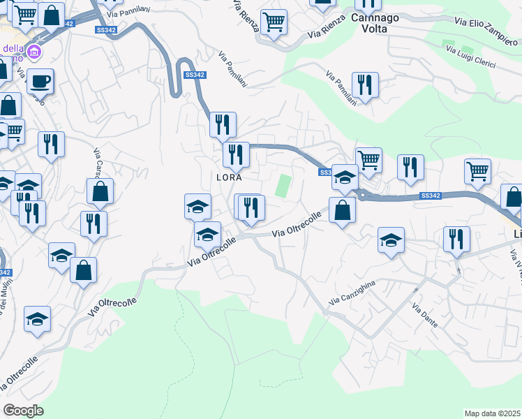 map of restaurants, bars, coffee shops, grocery stores, and more near 7 Via Bosco Don Giovanni in Como