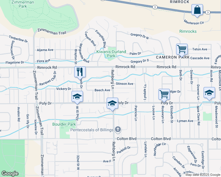 map of restaurants, bars, coffee shops, grocery stores, and more near 3011 Beech Ave in Billings