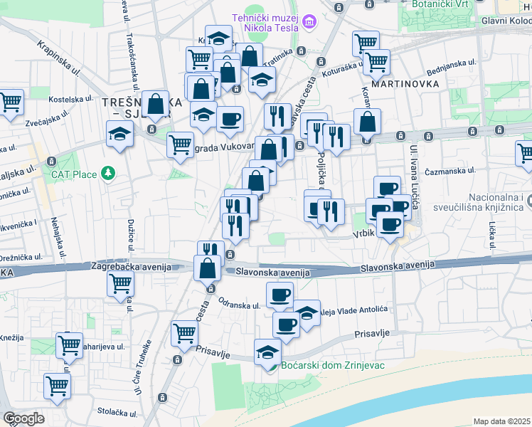 map of restaurants, bars, coffee shops, grocery stores, and more near 79C Savska cesta in Zagreb